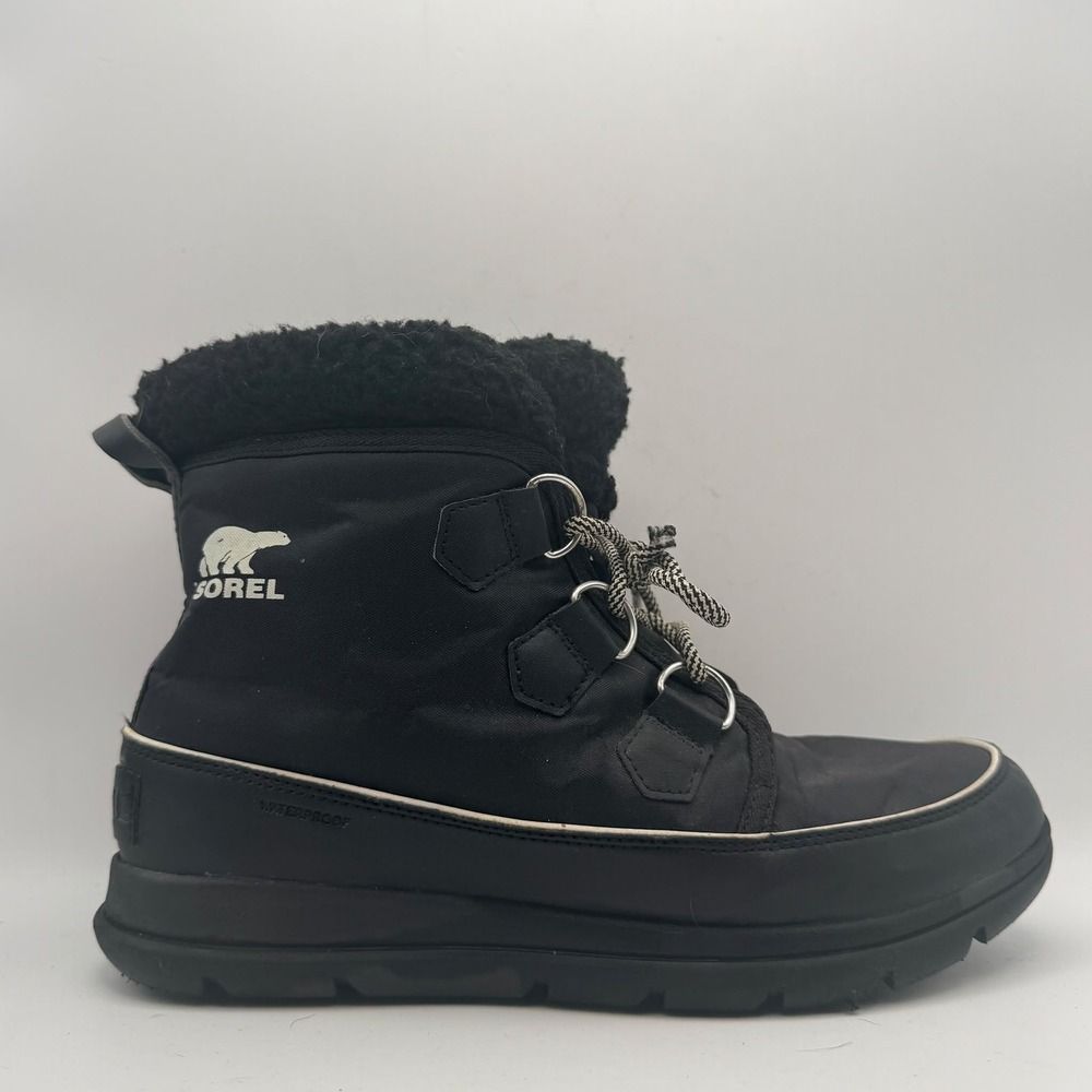 Sorel Waterproof Winter Boots Womens Black Faux Shearling Lined Lace Up